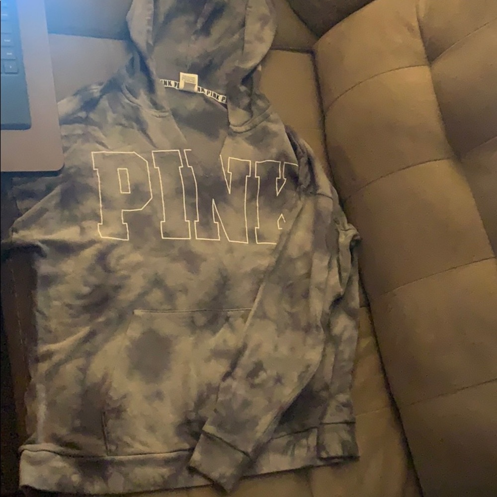 Pink Gray distressed hoodie